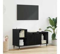 Yunovire Meuble TV, aspect chêne, noir, 100 x 35 x 55 cm, moderne, avec 2 portes et étagères, espace de rangement pour salon, médias, console, élégant meuble de salon