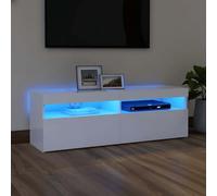 Yunovire Meuble TV avec lumières LED - Blanc - 120 x 35 x 40 cm - Meuble multimédia moderne pour salon, chambre à coucher, espace de rangement pour électronique grand public