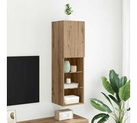 Yunovire Meuble TV avec lumières LED, chêne artisanal, 30,5 x 30 x 102 cm, montage mural, design moderne, espace de rangement pour salon, médias