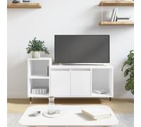 Yunovire Meuble TV blanc 100 x 35 x 55 cm en bois - Cabinet multimédia moderne avec rangement pour salon, chambre à coucher - Élégant meuble TV pour salon
