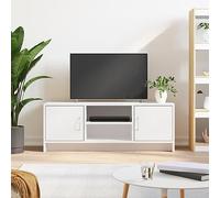 Yunovire Meuble TV blanc 102 x 30 x 37,5 cm, en matériau dérivé du bois, avec 4 compartiments, meuble multimédia moderne pour salon, chambre à coucher, meuble TV robuste pour électronique grand public