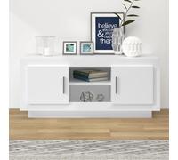 Yunovire Meuble TV blanc 102 x 35 x 45 cm en bois - Cabinet multimédia moderne pour salon, solution de rangement - Support TV pour salon, centre de divertissement