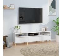 Yunovire Meuble TV blanc, 150 x 30 x 44,5 cm, en bois dérivé du bois, meuble multimédia bas durable avec grand espace de rangement, meuble de salon moderne, meuble TV polyvalent pour chambre à coucher