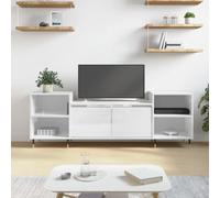 Yunovire Meuble TV, blanc brillant, 160 x 35 x 55 cm, moderne, en matériau à base de bois, avec espace de rangement, robuste, pour écrans plats jusqu'à 70"