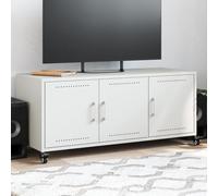 Yunovire Meuble TV blanc en acier laminé à froid - 100,5 x 39 x 43,5 cm - Design moderne - Avec roulettes - Pour salon et chambre à coucher - Cabinet multimédia polyvalent