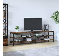Yunovire Meuble TV en chêne fumé 200 x 30 x 50 cm, matériau bois et métal, meuble multimédia moderne pour salon, support TV stable avec beaucoup d'espace de rangement