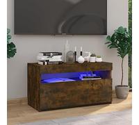 Yunovire Meuble TV en chêne fumé avec éclairage LED RVB, 75 x 35 x 40 cm, meuble multimédia bas moderne pour salon, chambre à coucher, espace de rangement pratique pour électronique grand public