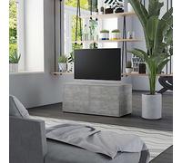 Yunovire Meuble TV gris béton 80 x 34 x 36 cm en bois avec 2 tiroirs et porte, rangement multimédia moderne pour meubles de salon et chambre à coucher, support TV polyvalent pour votre maison