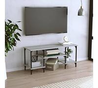 Yunovire Meuble TV gris Sonoma - 102 x 35 x 45,5 cm - Matériau du bois - Armoire multimédia moderne avec étagères - Support TV stable pour salon, chambre à coucher