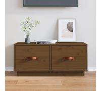 Yunovire Meuble TV marron miel, 80 x 34 x 35 cm, en pin massif, meuble mémo stable, espace de rangement pour salon, design moderne