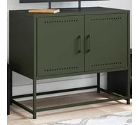 Yunovire Meuble TV vert olive - 68,5 x 39 x 60,5 cm - En acier - Design industriel - Support multimédia robuste pour chambre à coucher et salon - Meuble de rangement polyvalent