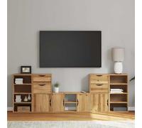 Yunovire ODDA Ensemble de 5 meubles de salon en bois massif de pin finition cire miel, espace de rangement pour salon, médias, livres, 79 x 24 x 40 cm, meuble TV rustique et stable