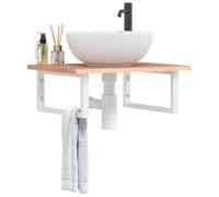 Yunovire Plateau de lavabo avec support en acier et bois de chêne massif - 60 x 50 cm - Montage mural pour salle de bain - Étagère de rangement - Meuble de salle de bain - Organisateur de serviettes