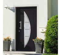 Yunovire Porte d'entrée anthracite 98 x 190 cm avec verrouillage à 5 points, isolation thermique et insonorisation, cadre en aluminium, vitrage isolant, kit de poignée de porte, bande d'étanchéité