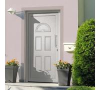 Yunovire Porte d'entrée blanche 88 x 208 cm avec verrouillage champignon à 5 points, isolation thermique et insonorisation, cadre en PVC, seuil en aluminium, vitrage isolant, avec poignée et kit de