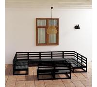 Yunovire Salon de jardin 11 pièces en pin massif noir, 70 x 70 x 67 cm, canapé d'extérieur modulaire, robuste, pour terrasse et balcon, meuble de conversation