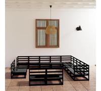 Yunovire Salon de jardin 13 pièces noir en pin massif robuste et stable pour véranda, balcon, extérieur, conversation