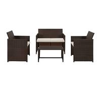 Yunovire Salon de jardin 4 pièces en polyrotin marron pour terrasse et balcon, résistant aux intempéries, avec coussin confortable, idéal pour les conversations en plein air et les heures de détente