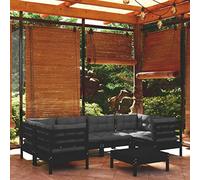 Yunovire Salon de jardin 7 pièces en pin noir, canapé modulaire avec coussins anthracite pour patio, balcon, extérieur, conversation