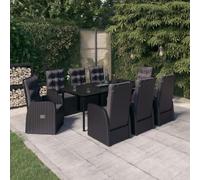 Yunovire Salon de jardin 9 pièces en rotin synthétique et acier, chaises réglables, table 200 x 100 cm, pour extérieur, terrasse et jardin, avec coussins