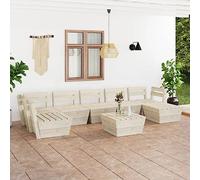 Yunovire Salon de jardin à palettes de 8 pièces en bois d'épicéa imprégné, 60 x 60 x 65 cm, canapé d'extérieur modulaire pour terrasse, jardin, balcon, conversation polyvalente