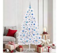 Yunovire Sapin de Noël Artificiel Blanc 180 cm avec Branches articulées, Guirlande LED 300 lumières Bleues, Support Acier Robuste, Design Compact Pliable pour déco intérieure et extérieure abritée