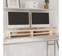 Yunovire Support d'écran 100 x 24 x 13 cm en pin massif non traité avec compartiments de rangement pour clavier, souris, ordinateur portable, meuble de salon moderne