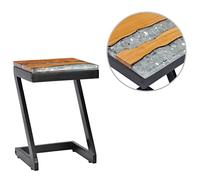 Yunovire Table basse 30 x 30 x 50 cm en teck massif et polyrésine, bois de manguier, fabriquée à la main, design pieds en Z, table d'appoint pour salon, couloir, balcon, stable