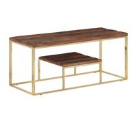 Yunovire Table basse en acier inoxydable doré, traverses en bois massif, 110 x 45 x 45 cm, design moderne pour salon, couloir, bureau, durable