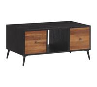 Yunovire Table basse en teck massif recyclé, 90 x 50 x 41 cm, table de salon avec tiroirs, structure en fer noir, plateau robuste, pour salon, design unique