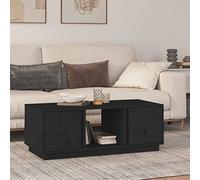 Yunovire Table basse noire 110 x 50 x 40 cm, en pin massif, avec 3 compartiments et 2 portes, table de salon stable pour des pièces élégantes