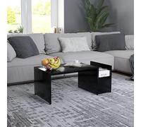 Yunovire Table basse noire 90 x 45 x 35 cm en bois dérivé du bois, design géométrique, avec compartiment latéral, pour salon, table d'appoint moderne, table basse pratique pour les petits espaces
