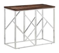 Yunovire Table console argentée - Structure en acier inoxydable avec traverses en bois massif - 90 x 40 x 70 cm - Design moderne pour chambre à coucher, couloir, salon - Console de chevet robuste