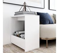 Yunovire Table d'appoint blanche 50 x 26 x 50 cm - Table de chevet moderne en bois - Compartiment ouvert pour chambre à coucher - Béquille latérale pratique pour les petits espaces