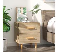 Yunovire Table de chevet en chêne Sonoma 40 x 35 x 47,5 cm, table d'appoint moderne avec 2 tiroirs, bois d'eucalyptus solide pour chambre à coucher et salon