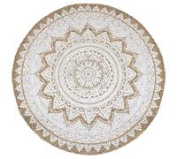 Yunovire Tapis en jute tressé imprimé, rond, 240 cm, résistant, fait à la main, réversible, design mandala, pour salon, chambre à coucher, couloir