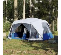 Yunovire Tente familiale avec LED pour 10 personnes, bleu clair, imperméable et coupe-vent, système de libération rapide, 2 cabines, 3 entrées, 6 fenêtres, connexion E