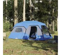 Yunovire Tente familiale pour 9 personnes en bleu, construction à libération rapide, imperméable et coupe-vent, 2 cabines de couchage, 2 entrées, 7 fenêtres, connexion électrique, auvent amovible pour