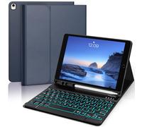 YUNPLE Étui avec clavier 10,2" pour iPad 9e, 8e et 7e génération - 7 couleurs rétroéclairé sans fil amovible avec porte-crayon, compatible avec iPad Pro 10,5"/Air 3e génération (bleu foncé)