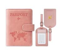 YUNPYCHY Protège Passeport RFID avec 2 Étiquettes Bagage, Pochette de Voyage en Cuir pour Passeports, Cartes de Crédit, Documents, Rose