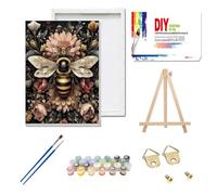 Yunruily Kit de peinture par numéros pour adultes avec cadre - Peinture par numéro vintage d'abeille pour adultes, kit de peinture par numéros avec chevalet en bois pour décoration murale d'intérieur