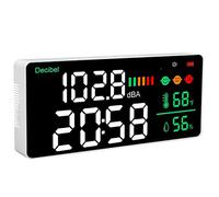 Yunseity Sonomètre Numérique, 30-130 DB Avec Écran LED, Température, humidité, Température, par USB Pare Rechargeable, Soutien Mural, Bureau à Domicile, Salle de Classe, Studio