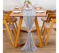 YUNSHANGHE Chemin de table moderne en mousseline de soie, 70 x 300 cm, lavable chemin de table décoratif en tissu, table runner, décoration de table pour mariage, anniversaire, communion(gris vieilli)