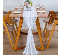 YUNSHANGHE Chemin de Table Moderne en Mousseline de Soie - 70 x 300 cm - Lavable - Mariage - Chemin de Table décoratif en Tissu - Décoration de Table pour Mariage, Anniversaire, Communion (Blanc)
