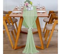 YUNSHANGHE Chemin de table moderne en mousseline de soie, 70 x 600 cm, lavable chemin de table décoratif en tissu, table runner, décoration de table pour mariage, anniversaire, communion (matcha vert)