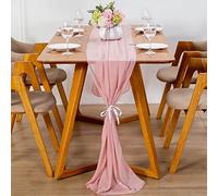 YUNSHANGHE Chemin de table moderne en mousseline de soie, 70 x 600 cm, lavable chemin de table décoratif en tissu, table runner, décoration de table pour mariage, anniversaire, communion (rose viande)