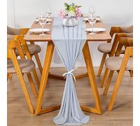 YUNSHANGHE Chemin de Table Moderne en Mousseline de Soie, 70 x 600 cm, Lavable, Chemin de Table décoratif en Tissu, Table Runner, décoration de Table pour Mariage, Anniversaire, Communion (Haze Bleu)