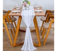 YUNSHANGHE Chemin de Table Moderne en Mousseline de Soie - 70 x 600 cm - Lavable - Mariage - Chemin de Table décoratif en Tissu - Décoration de Table pour Mariage, Anniversaire, Communion (Blanc)