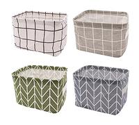 YUNSHANGHE Lot de 4 paniers de rangement en tissu - Pour enfants - En lin - Pliable - Avec 2 poignées - 20 x 16 x 14 cm - À carreaux