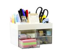 YUNSHANGHE Organisateur de bureau en plastique avec 4 tiroirs et compartiments, porte-stylos multifonction, pot à crayons pour bureau, école, maison, blanc
